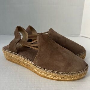 Toni Pons Women's Nuria Wedge Suede Sandals Taupe size 36 New
